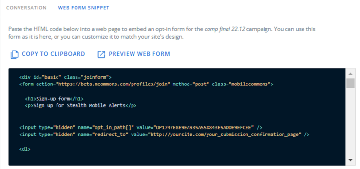 web form snippet